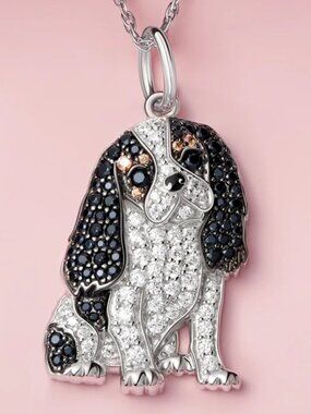 Cavalier King Charles Dog Breed Sterling Silver CZ Sparkle Pendant Necklace NEW
